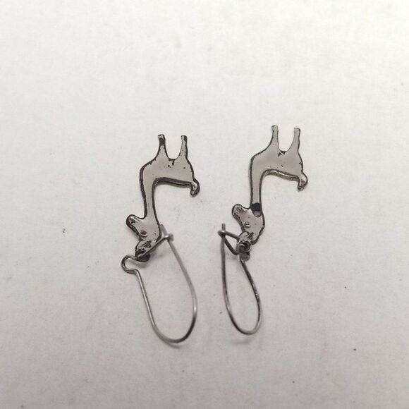 Vintage Little Llama Alpaca Shape Dangle Charm Earrings, Silver Tone, Estate - Picture 3 of 5